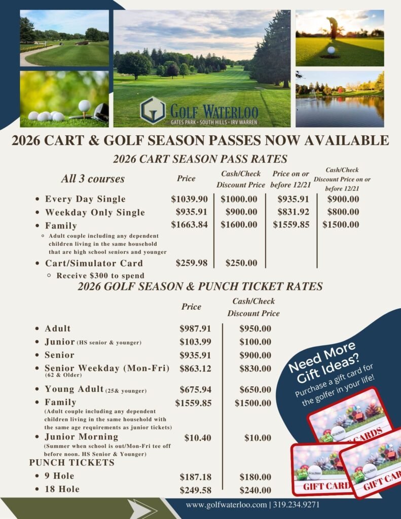 Flyer with the list of pricing for 2026 Cart and Season Passes
