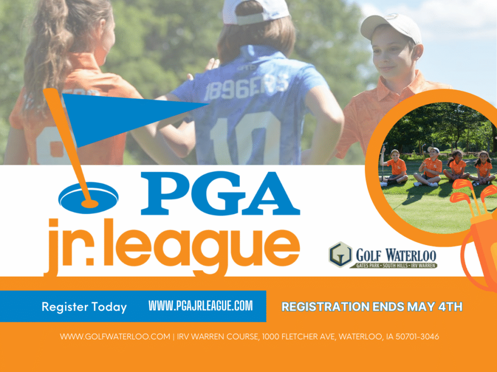 PGA Junior League with registration date and images of golfers